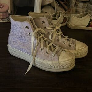 Lavender Platform Embroidered Converse